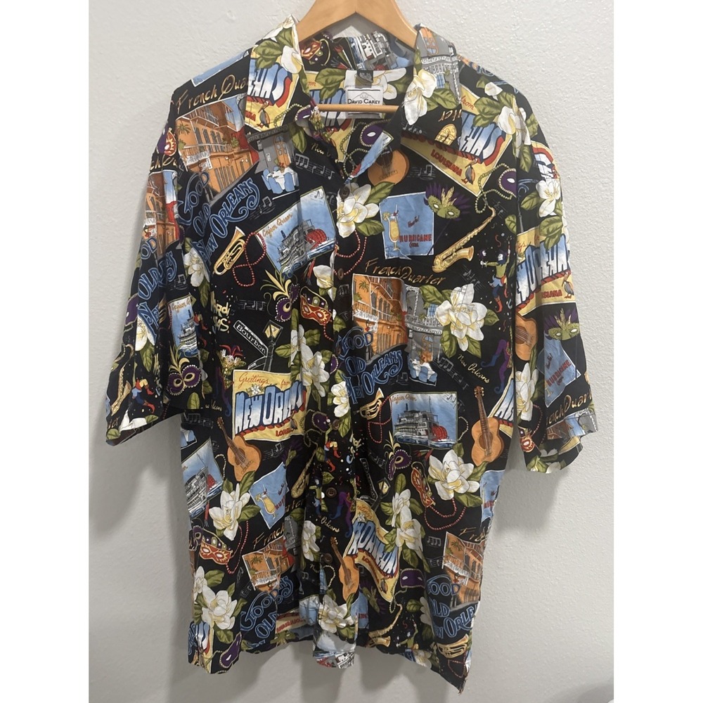 David Carey Originals Mens Shirt Large New Orleans Mardi Gras Hawaiian Aloha 3XL